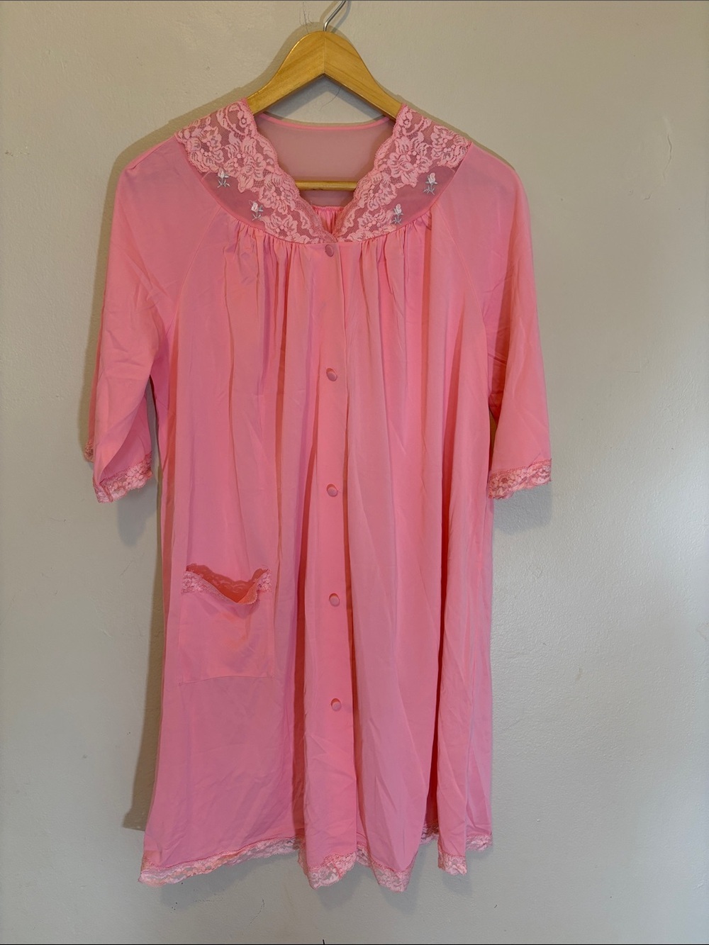 Women's Pink Lace-Trim Button-Front Nightgown
